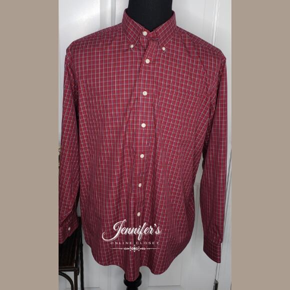 3/$25 L.L. Bean Men's Red and Gray Plaid Buttondown Shirt Size Large - Picture 3 of 9